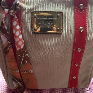Louis Vuitton Beige and Red Tote Bag